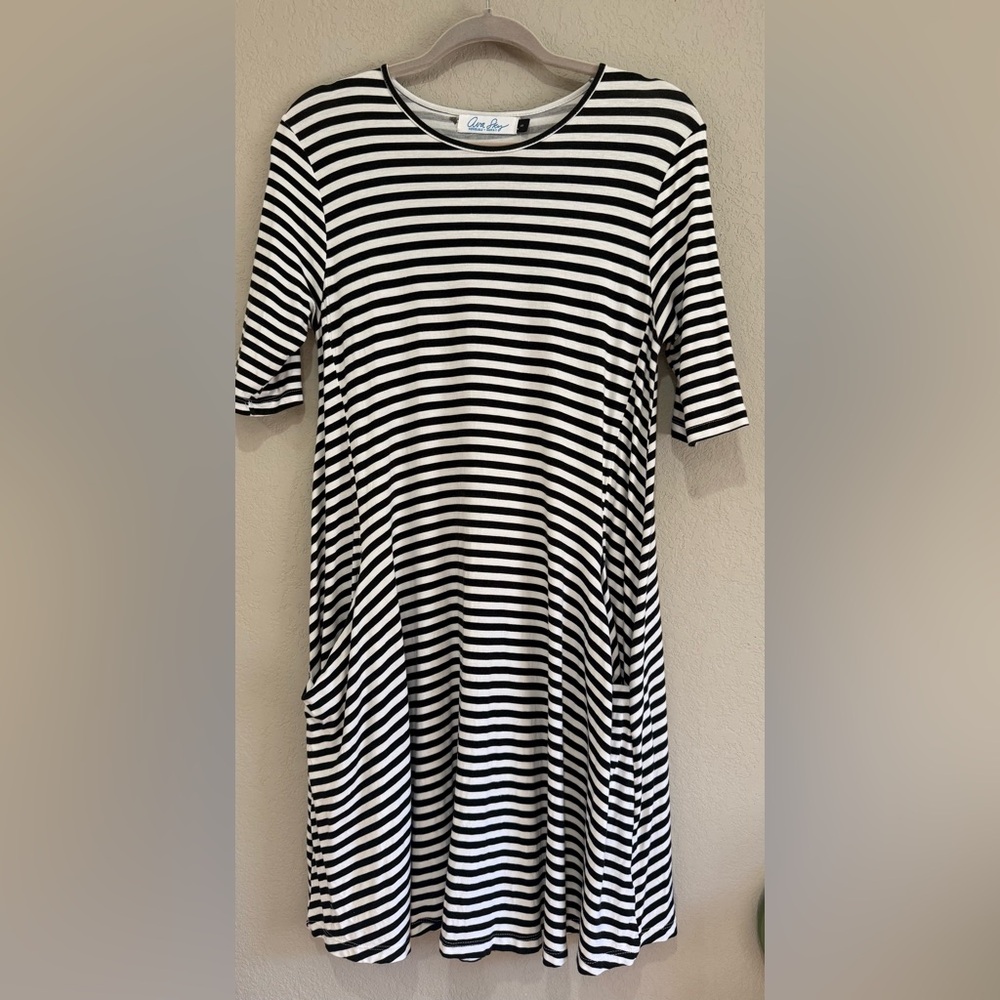 Ava Sky Black and White Striped Dress